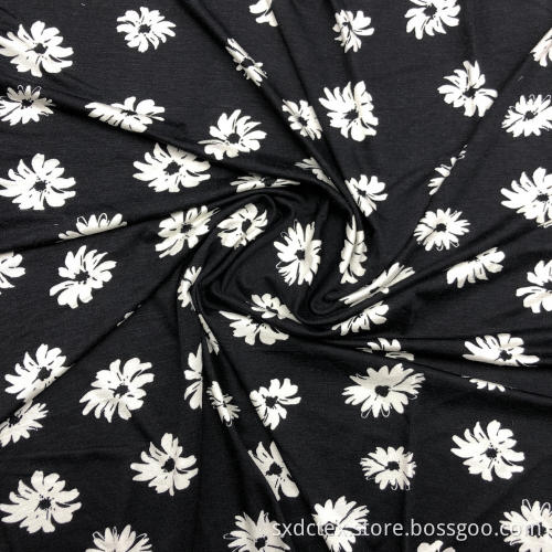 Black Floral Knitted Viscose Single Jersey AOP Fabric